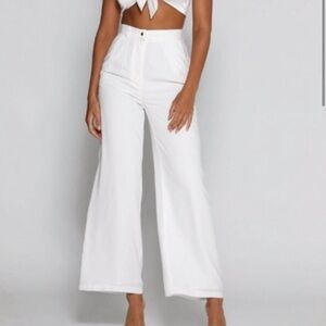 Meshki White Flowy Resort High Waist Wide Leg Pants XS